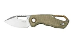 MKM Isonzo FX03M-3GC Clippoint M390, Green Canvas Micarta Pocket Knife, Jesper Voxnaes Design
