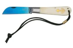 Otter Anchor Knife SET 173 KN Large Blued Carbon, Bone, Brass Anchor, Leather Strap, Pocket Knife